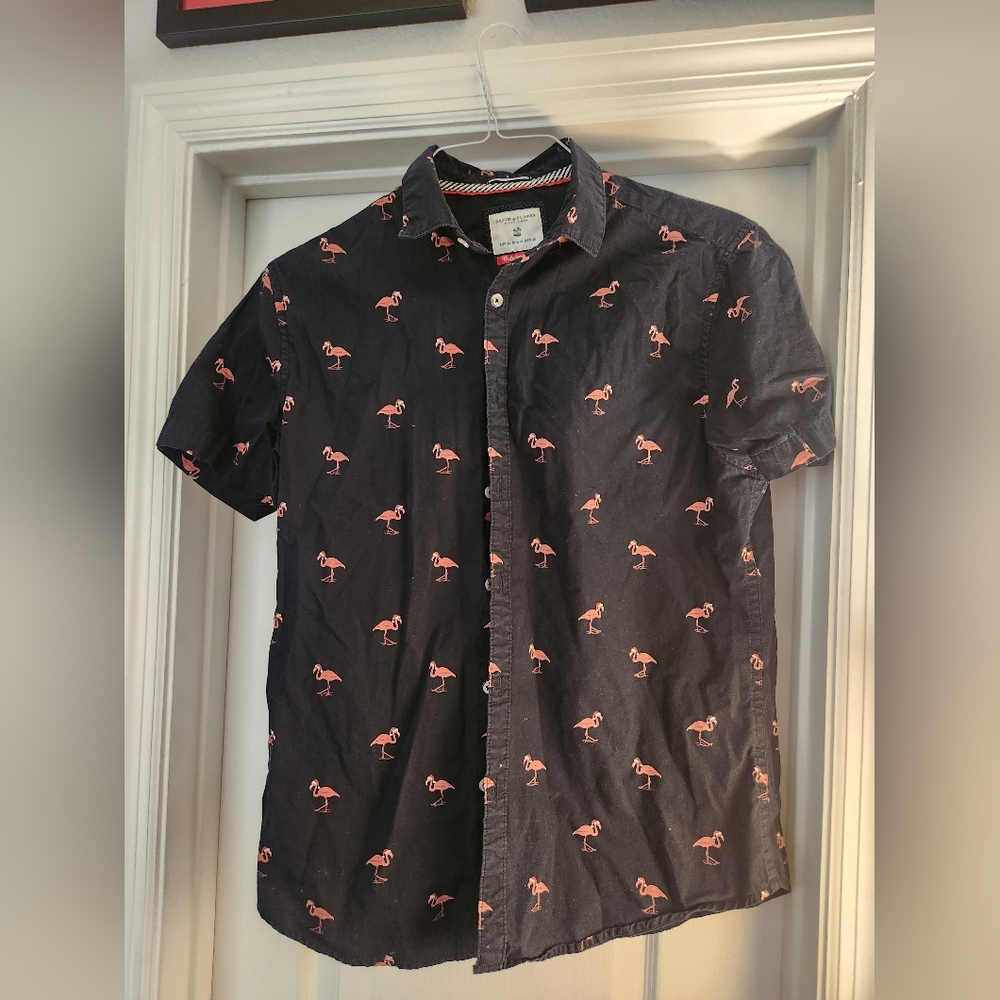 Mens Flamingo Santa Christmas Hawaiian Shirt Medium